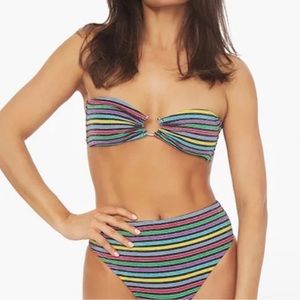 WeWoreWhat Lurex Stripe Bandeau Bikini Top